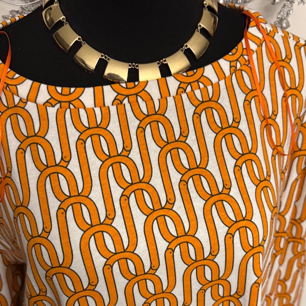 Liz Claiborne Orange and White Geometric Blouse - Picture 4 of 5